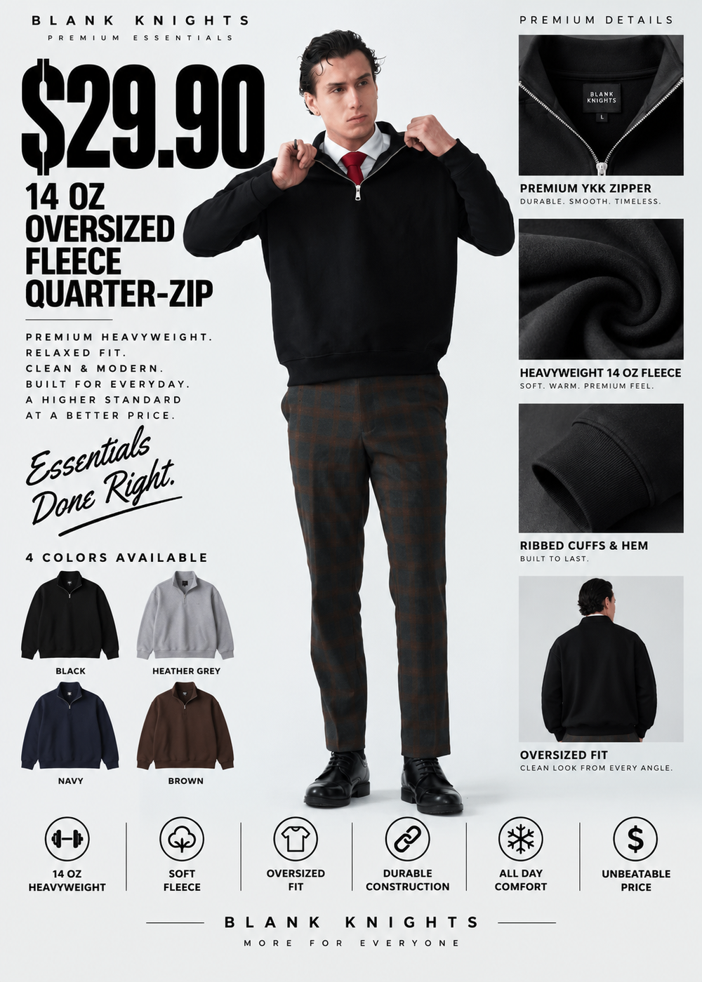 14 OZ Oversized Heavyweight Fleece Quarter-Zip