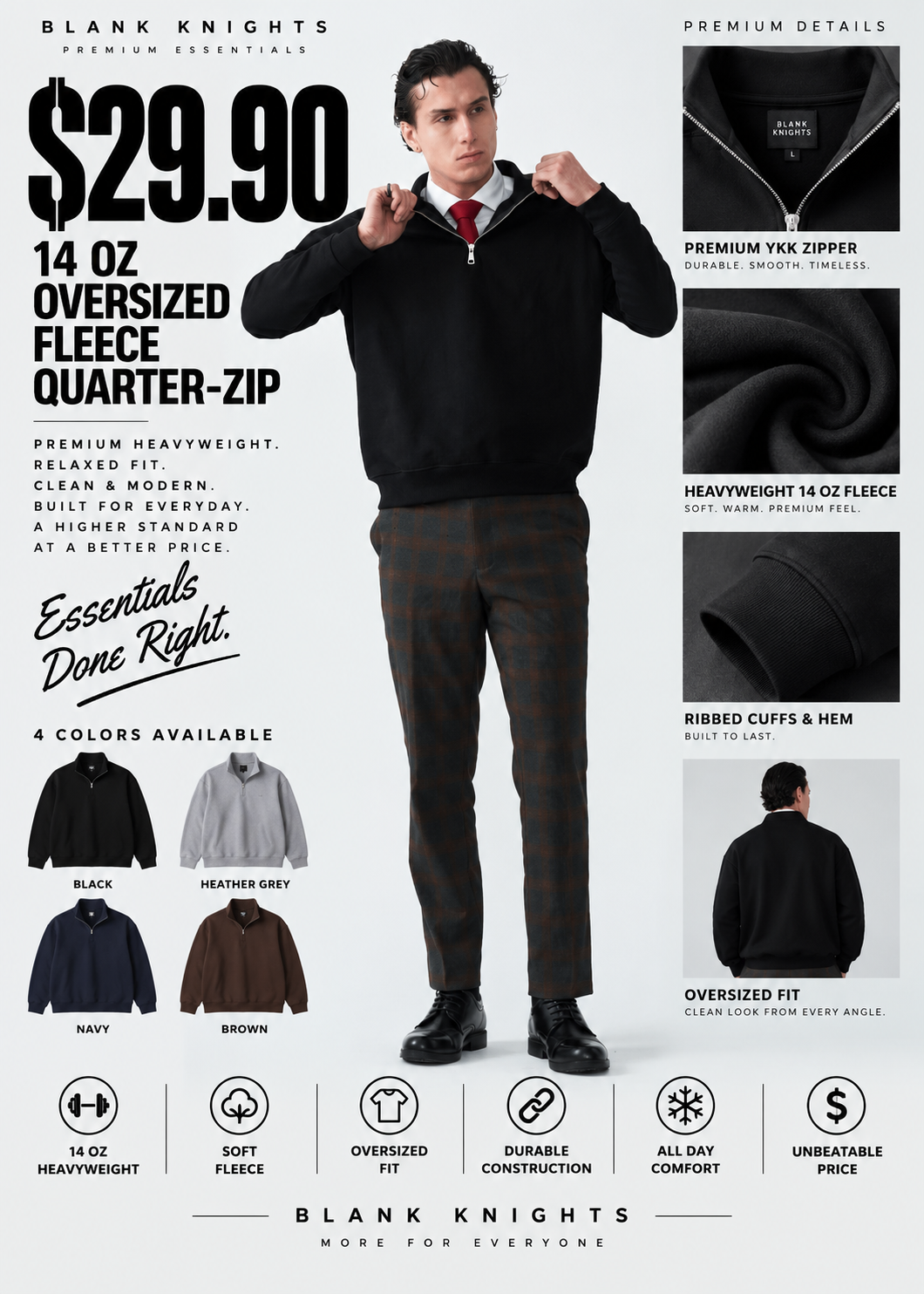 14 OZ Oversized Heavyweight Fleece Quarter-Zip