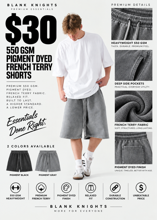 550 GSM Pigment Dyed French Terry Shorts