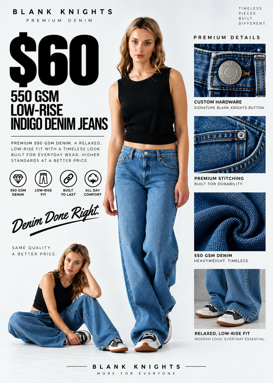 550 GSM LOW-RISE INDIGO JEANS