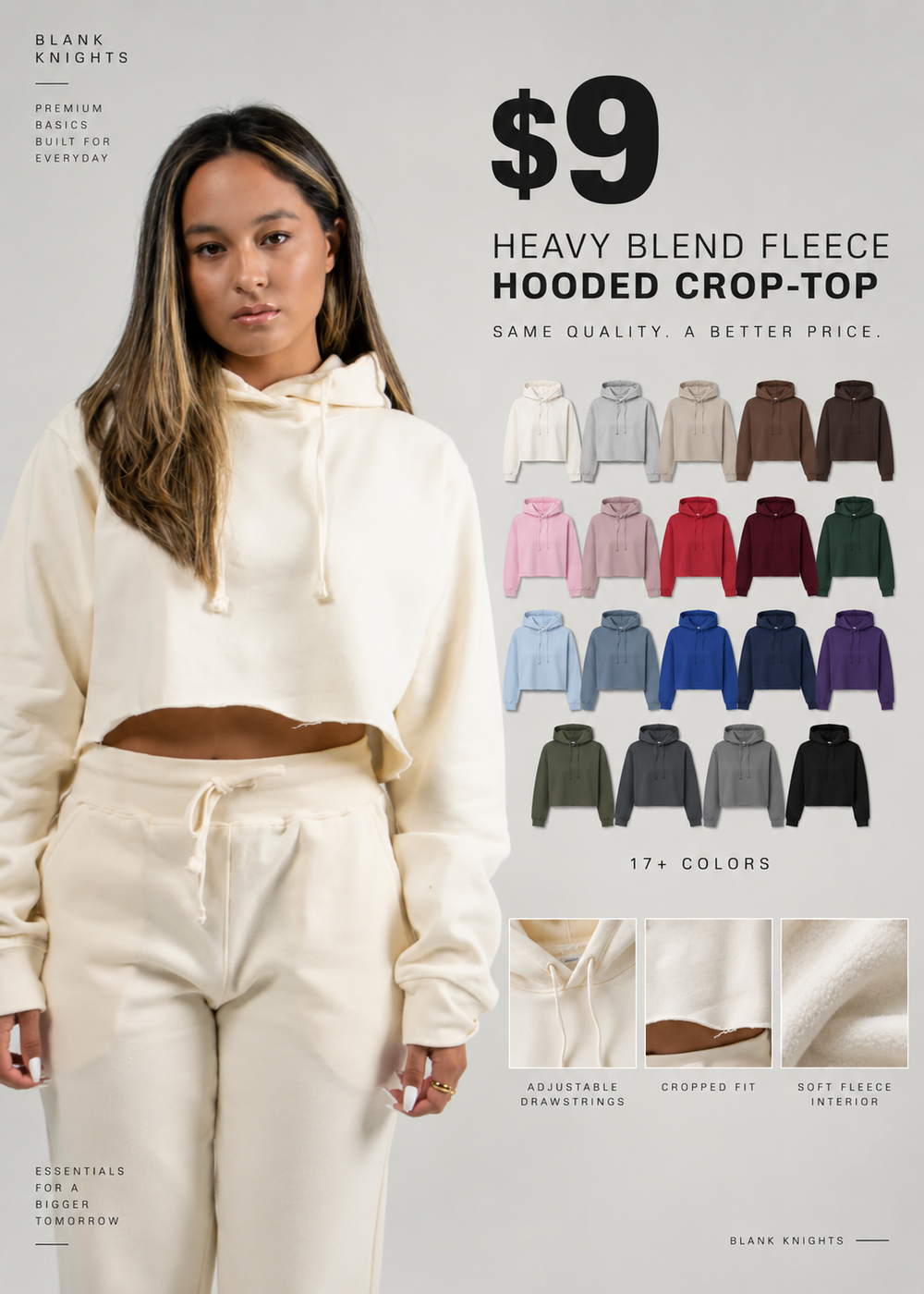9 OZ Heavy Blend Fleece Hooded Crop-Top