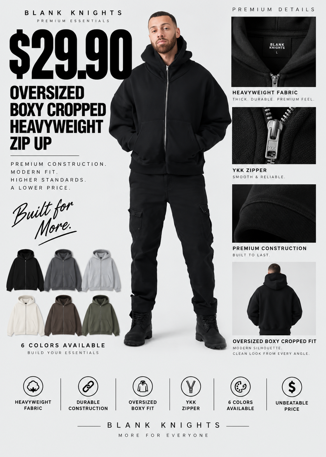 14 OZ Oversized Boxy Cropped Heavyweight Full-Zip Sweatshirt