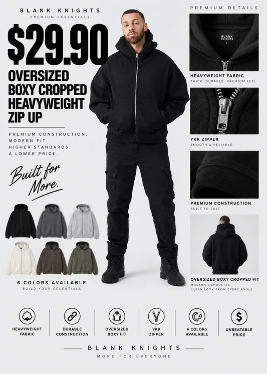 14 OZ Oversized Boxy Cropped Heavyweight Full-Zip Sweatshirt