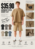 Acid Wash Oversized Drop Shoulder Garment Dyed Short Set