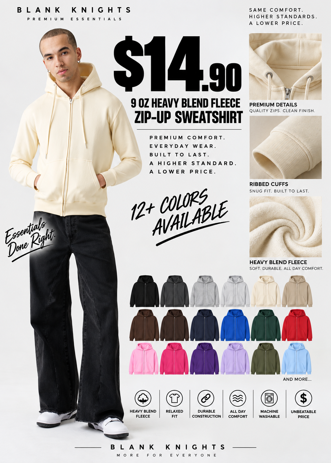 9 OZ Heavy Blend Fleece Zip-Up SweatShirt