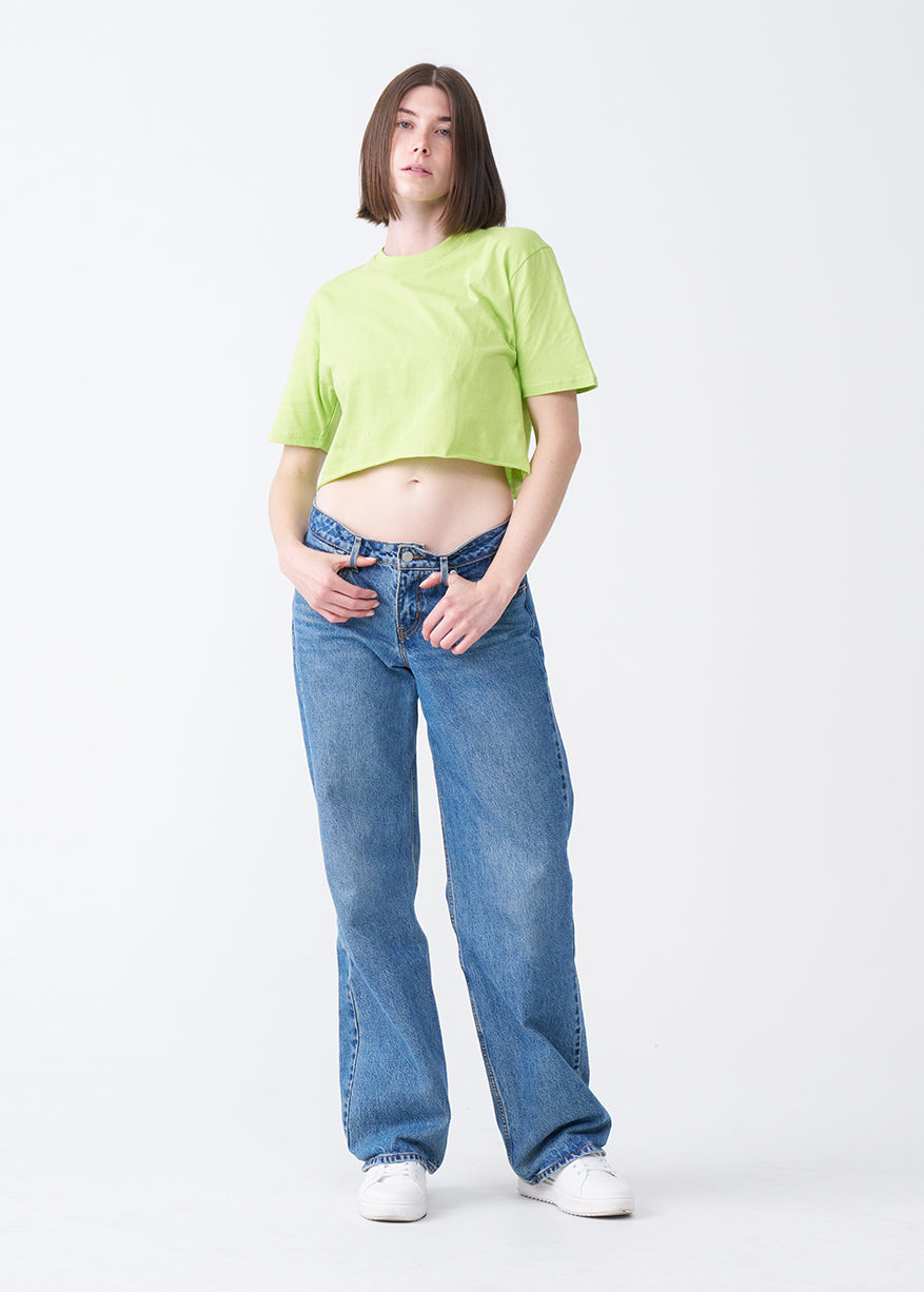 Lime Combed Cotton Crop Top T-Shirt