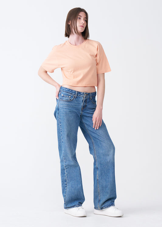 Peach Combed Cotton Crop Top T-Shirt