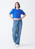Royal Blue Combed Cotton Crop Top T-Shirt