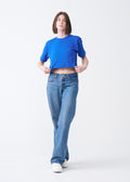 Royal Blue Combed Cotton Crop Top T-Shirt