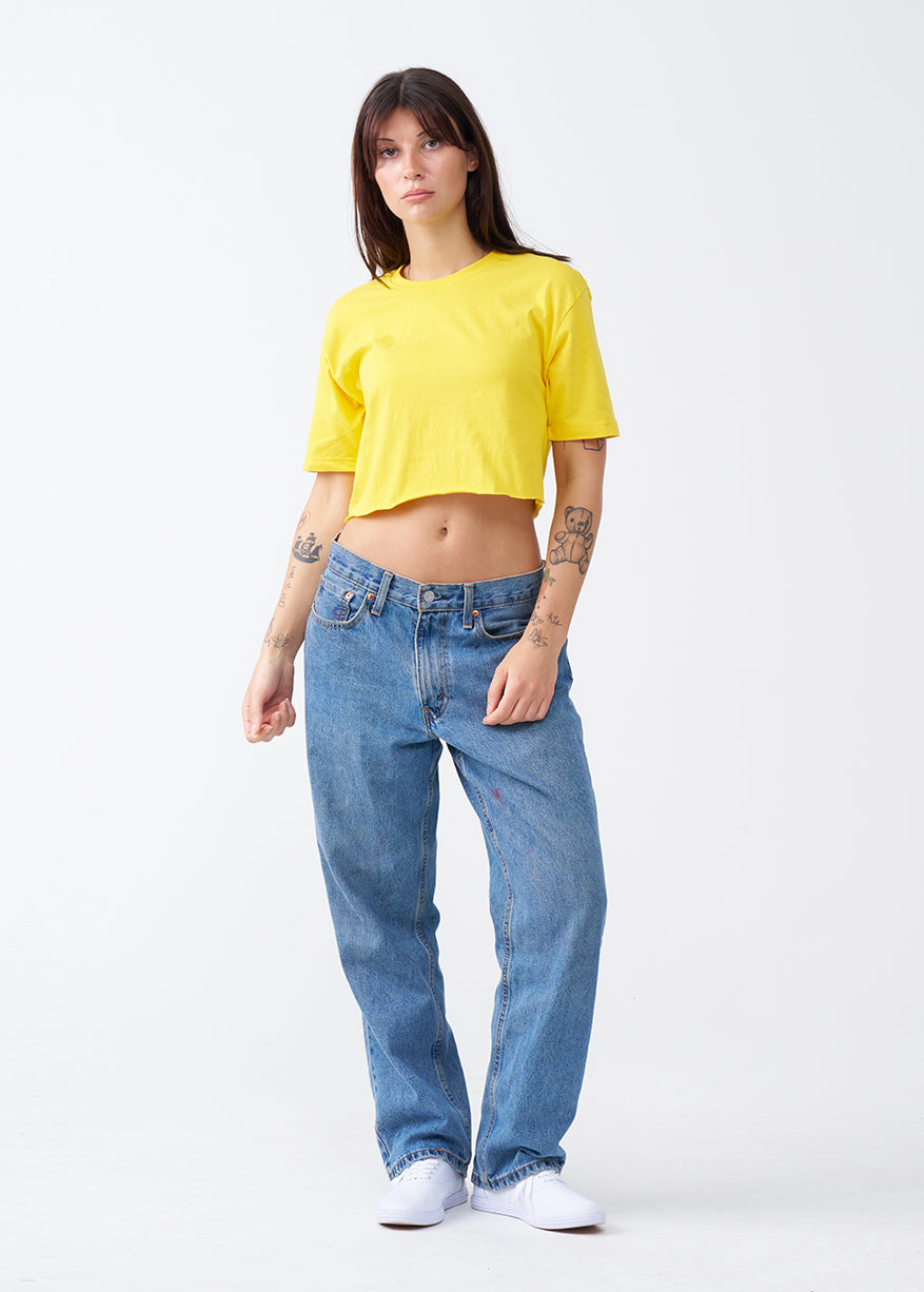 Yellow Combed Cotton Crop Top T-Shirt
