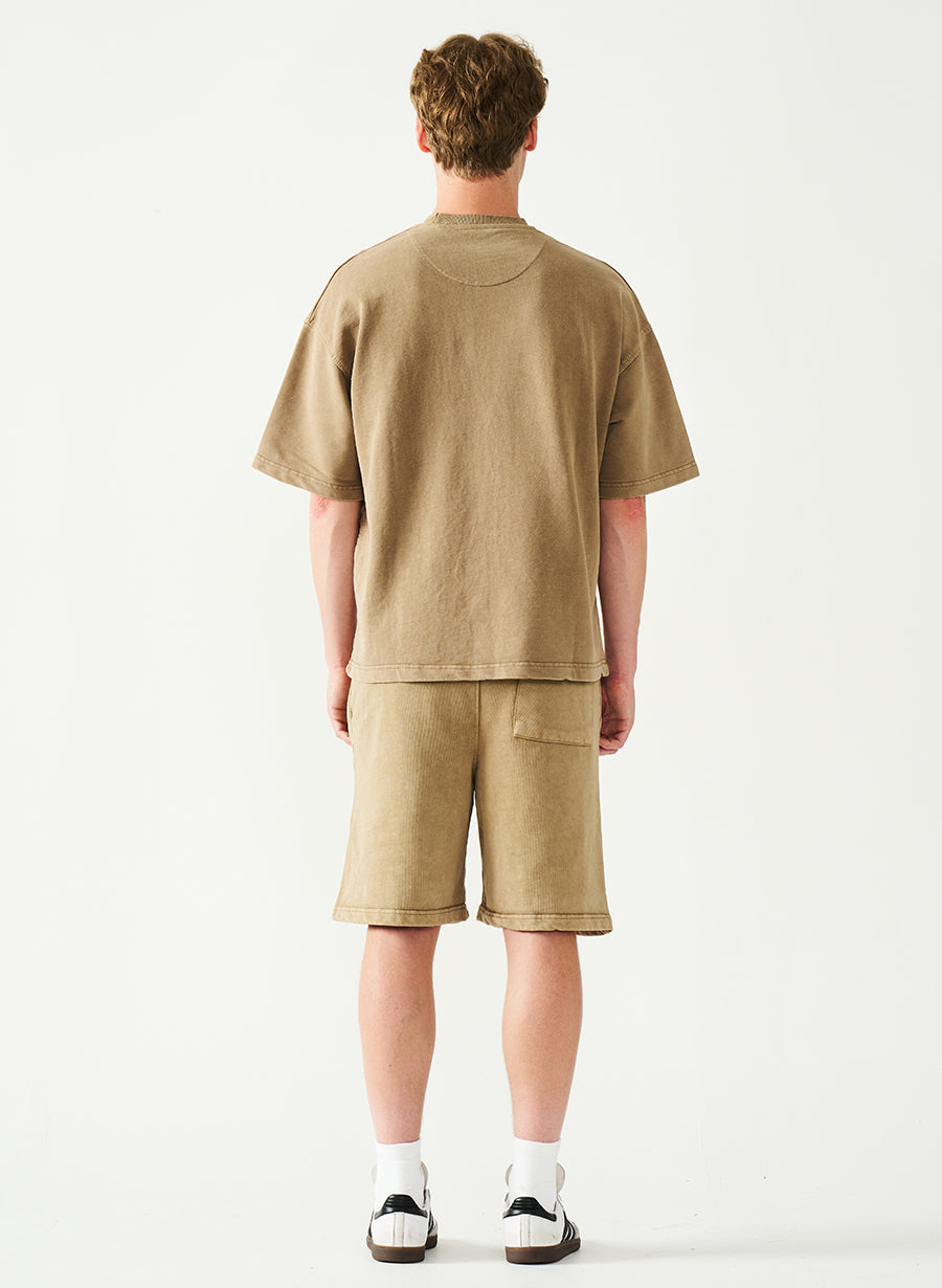 Acid Wash Oversized Drop Shoulder Garment Dyed Short Set