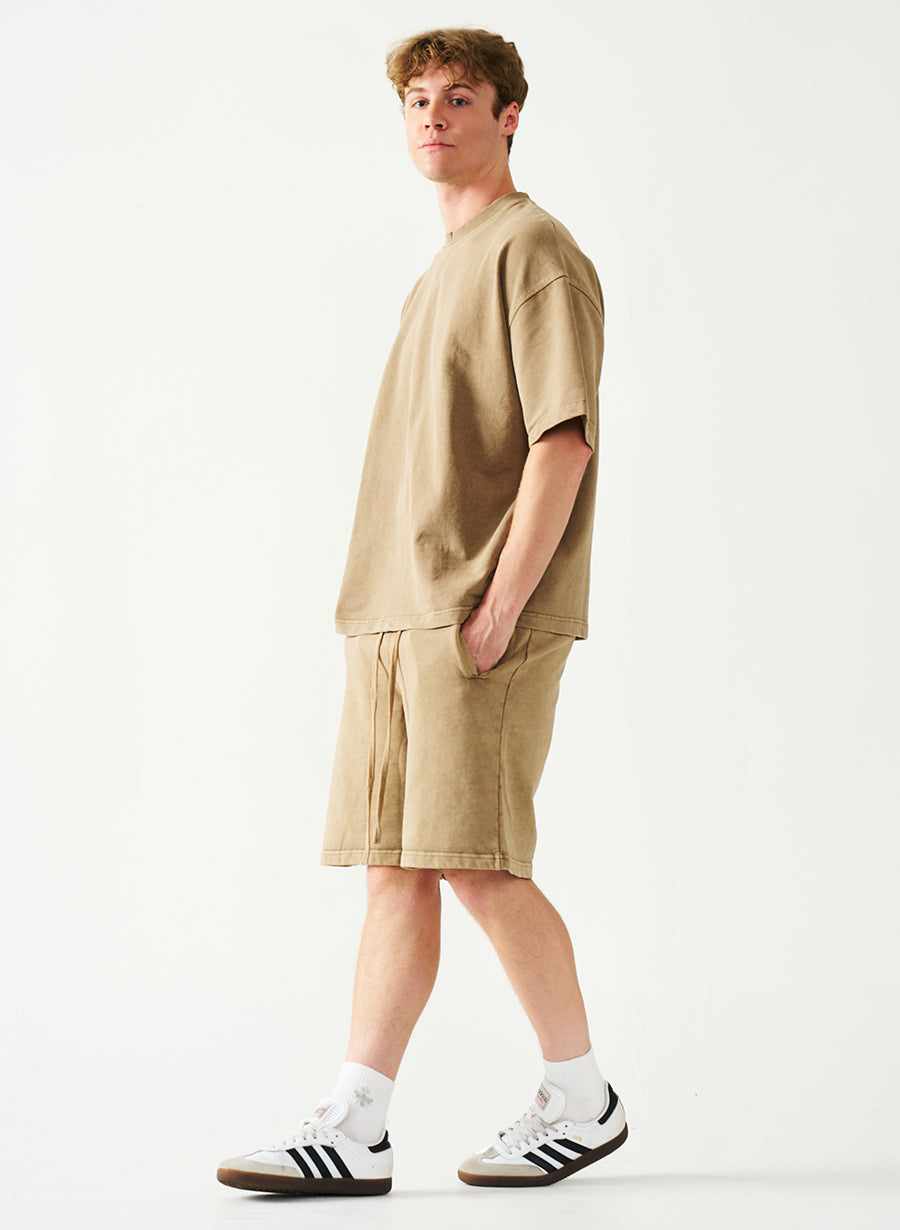 Acid Wash Oversized Drop Shoulder Garment Dyed Short Set