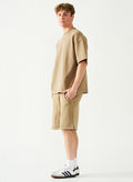 Acid Wash Oversized Drop Shoulder Garment Dyed Short Set