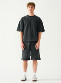 Acid Wash Oversized Drop Shoulder Garment Dyed Short Set