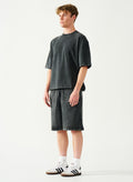 Acid Wash Oversized Drop Shoulder Garment Dyed Short Set