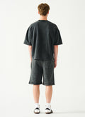 Acid Wash Oversized Drop Shoulder Garment Dyed Short Set