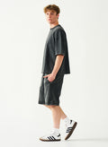 Acid Wash Oversized Drop Shoulder Garment Dyed Short Set