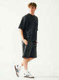 Acid Wash Oversized Drop Shoulder Garment Dyed Short Set