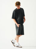Acid Wash Oversized Drop Shoulder Garment Dyed Short Set