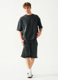 Acid Wash Oversized Drop Shoulder Garment Dyed Short Set