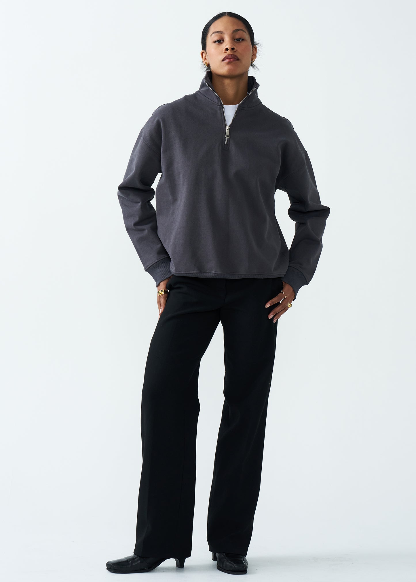 14 OZ Women's Oversized Heavyweight Fleece Quarter-Zip