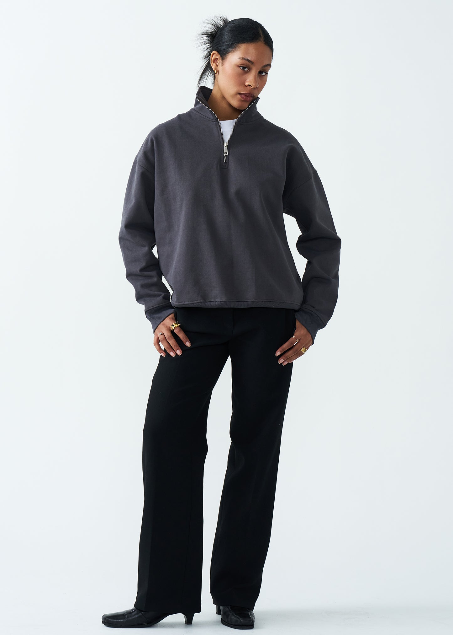 14 OZ Women's Oversized Heavyweight Fleece Quarter-Zip