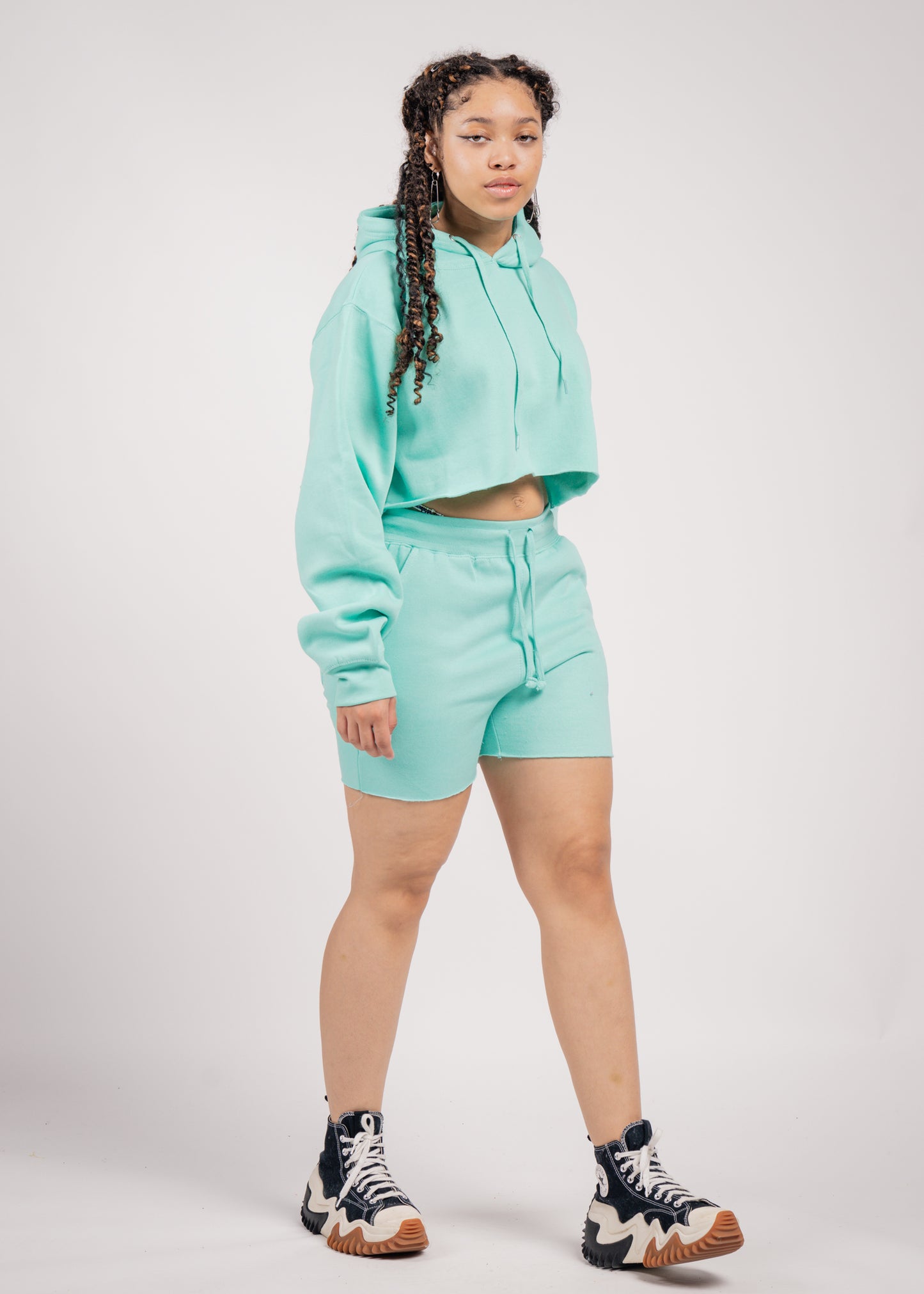 Crop Top Fleece Short Set