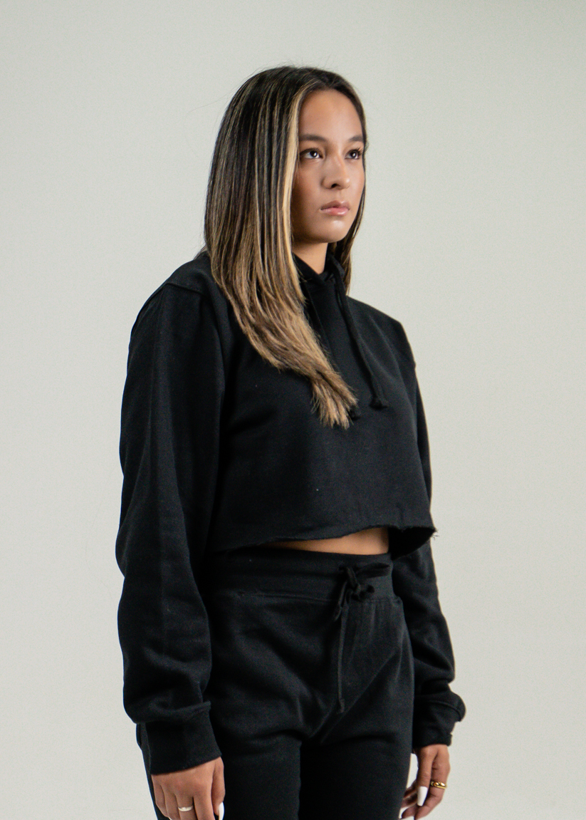 Black Hooded Crop Top