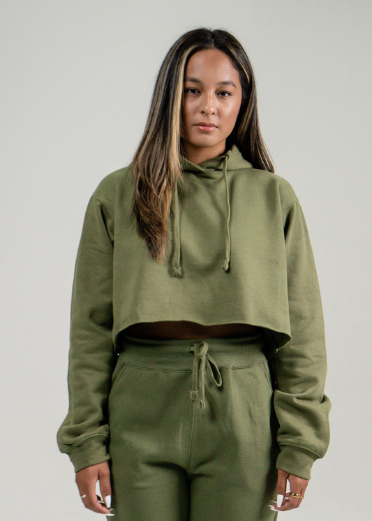 Olive Green Hooded Crop Top