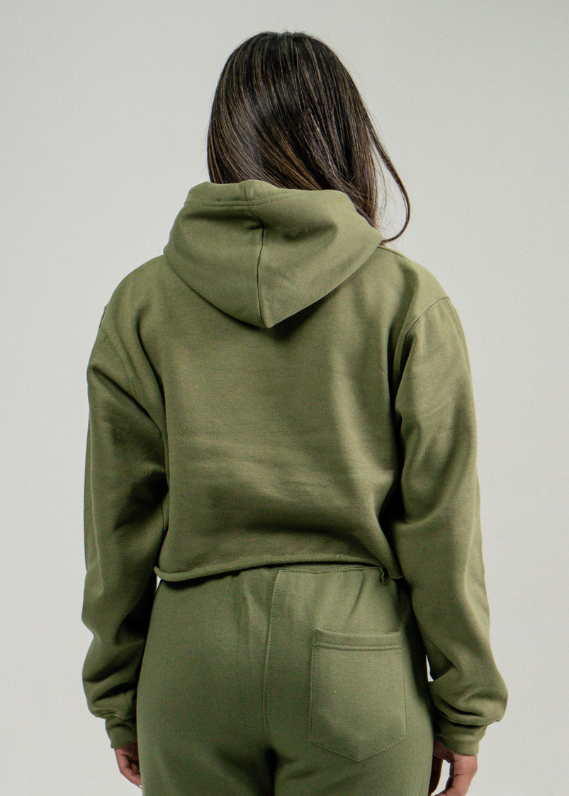 Olive Green Hooded Crop Top